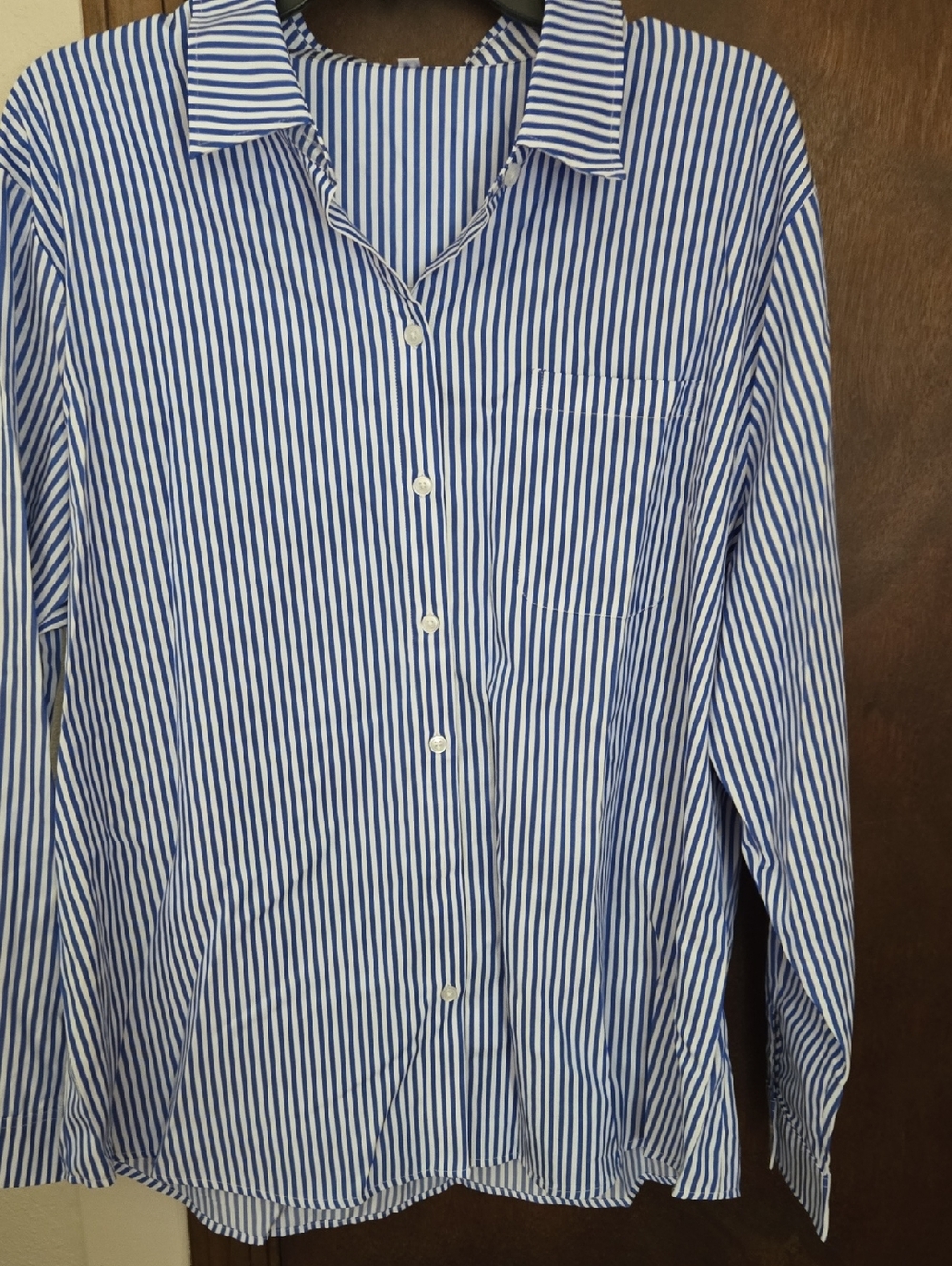 Women's Blue & White Striped Button-Up Shirt